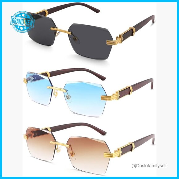 Retro Rimless Rectangle Sunglasses Y2K Frameless Square Tinted Eyewear main image 4